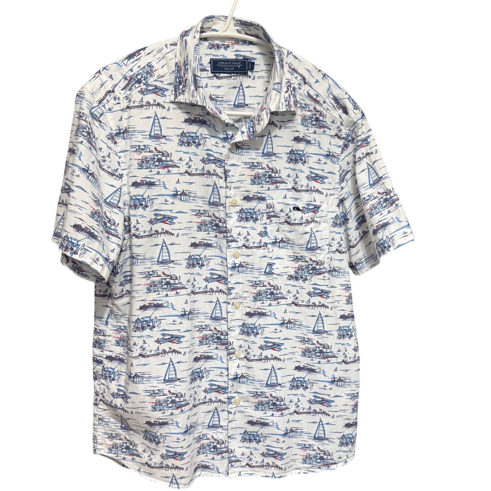Vineyard Vines Button Down Shirt Nautical Sailboat Small White Excellent SS